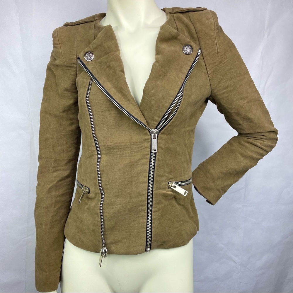 Zara Woman brushed cotton double zip military jacket Rare.